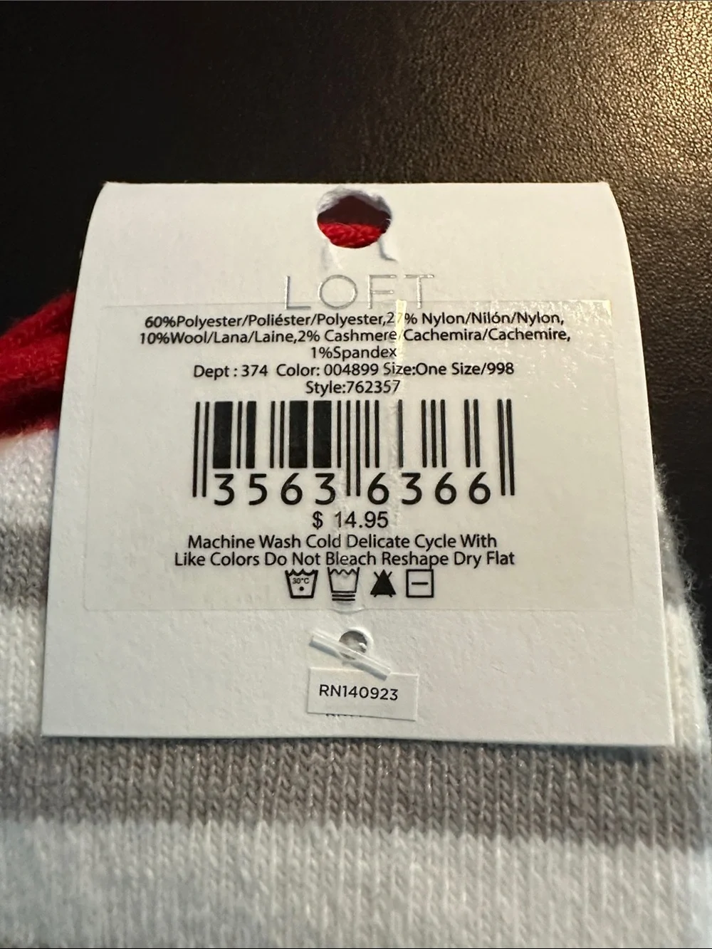 LOFT Gray & White Striped Crew Socks with Red Accents